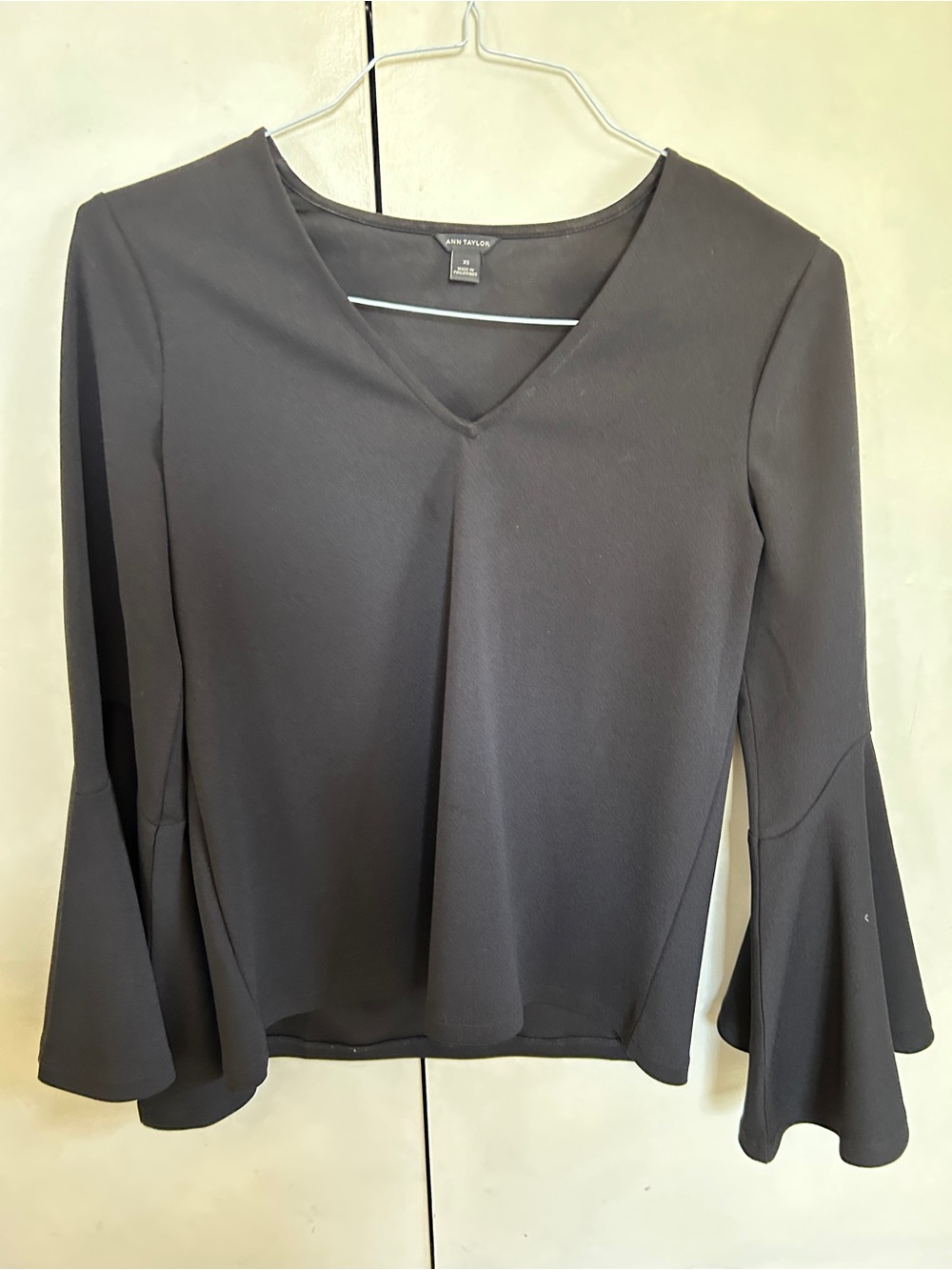 Ann Taylor Black V-Neck Bell Sleeve Blouse